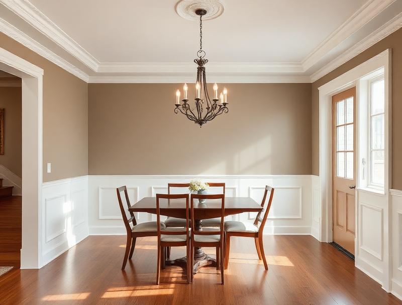 Painted plaster walls and original trim in a Towson, MD dining room