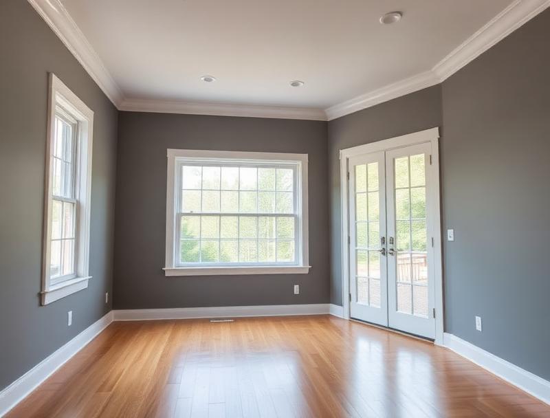 Freshly painted living room walls and trim in a Forest Hill, MD home